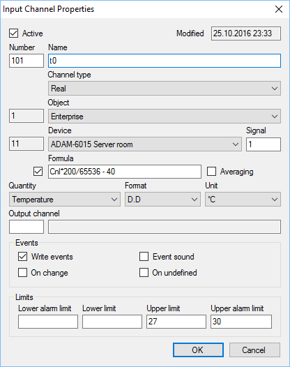 Editing input channel properties