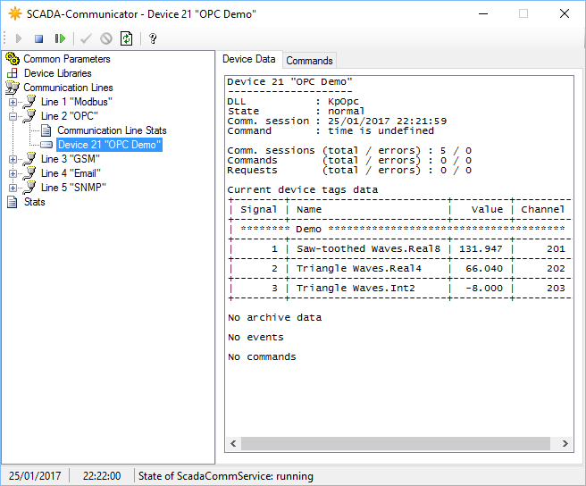 Values of OPC tags