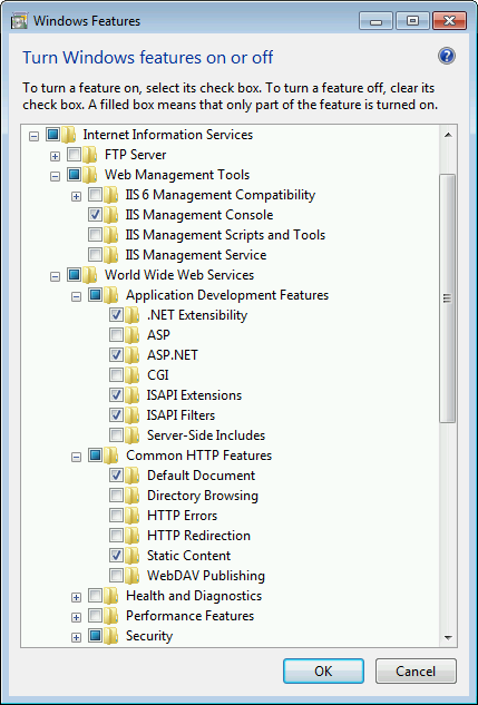 Windows 7 IIS components