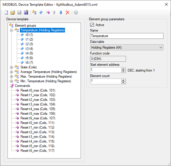 Modbus template editor