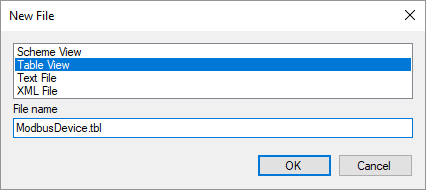 The view creation dialog