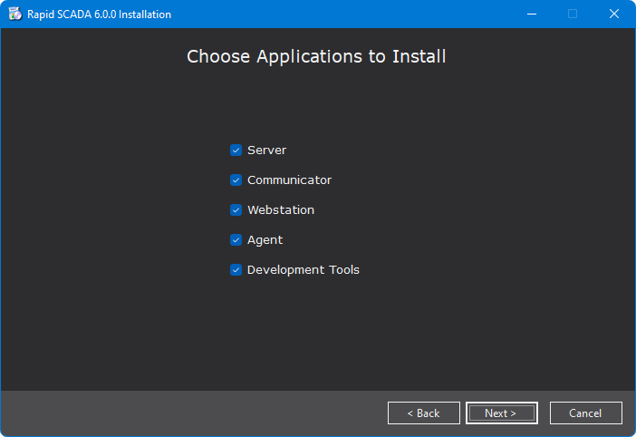 Rapid SCADA installer. Choose applications
