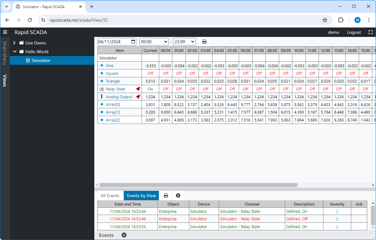 Webstation application. Table view