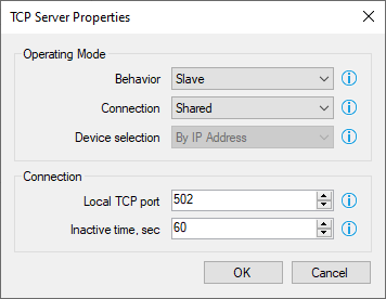 TCP server properties