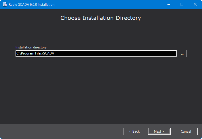 Rapid SCADA installer. Choose directory