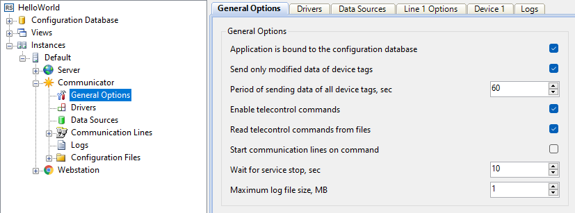 Interface graphique pour la configuration de Communicator